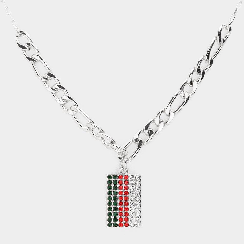 Color Block Rhinestone Embellished Rectangle Pendant Necklace - Jewelry Store by Erik Rayo