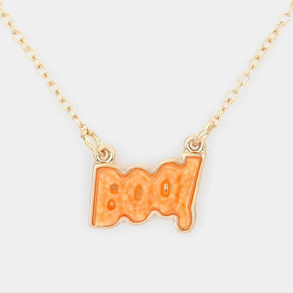 Orange Halloween Boo Message Pendant Necklace - Jewelry Store by Erik Rayo