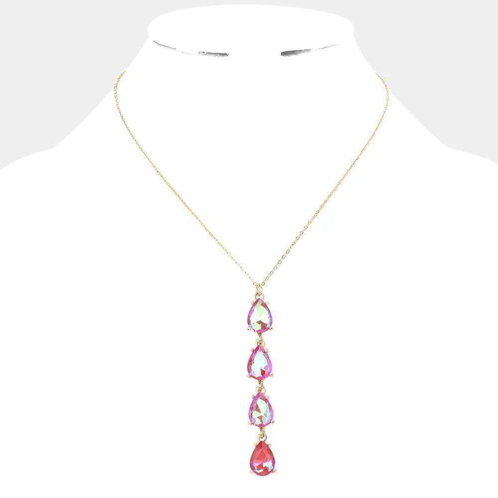 Coral Teardrop Stone Link Y Necklace - Jewelry Store by Erik Rayo