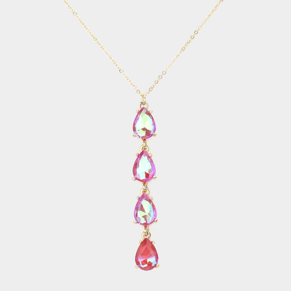 Coral Teardrop Stone Link Y Necklace - Jewelry Store by Erik Rayo