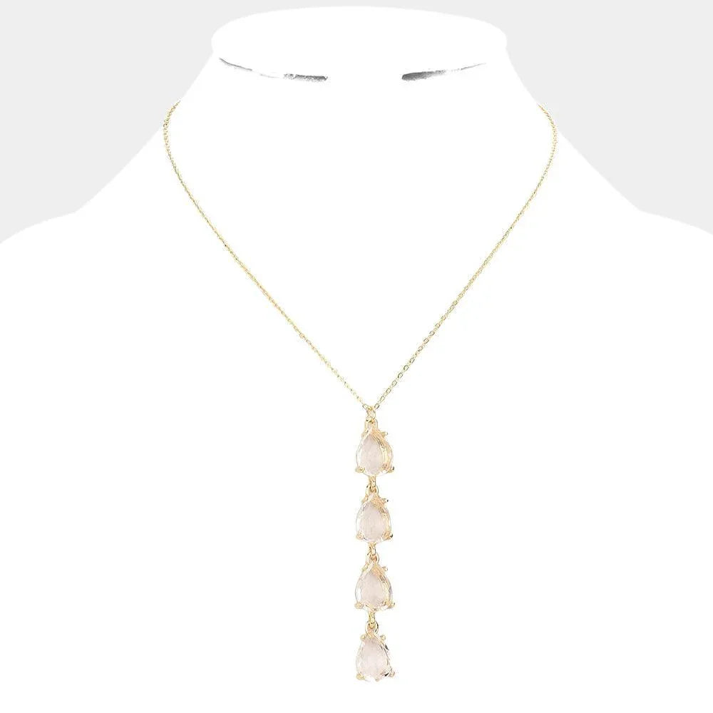 Gold Teardrop Stone Link Y Necklace - Jewelry Store by Erik Rayo