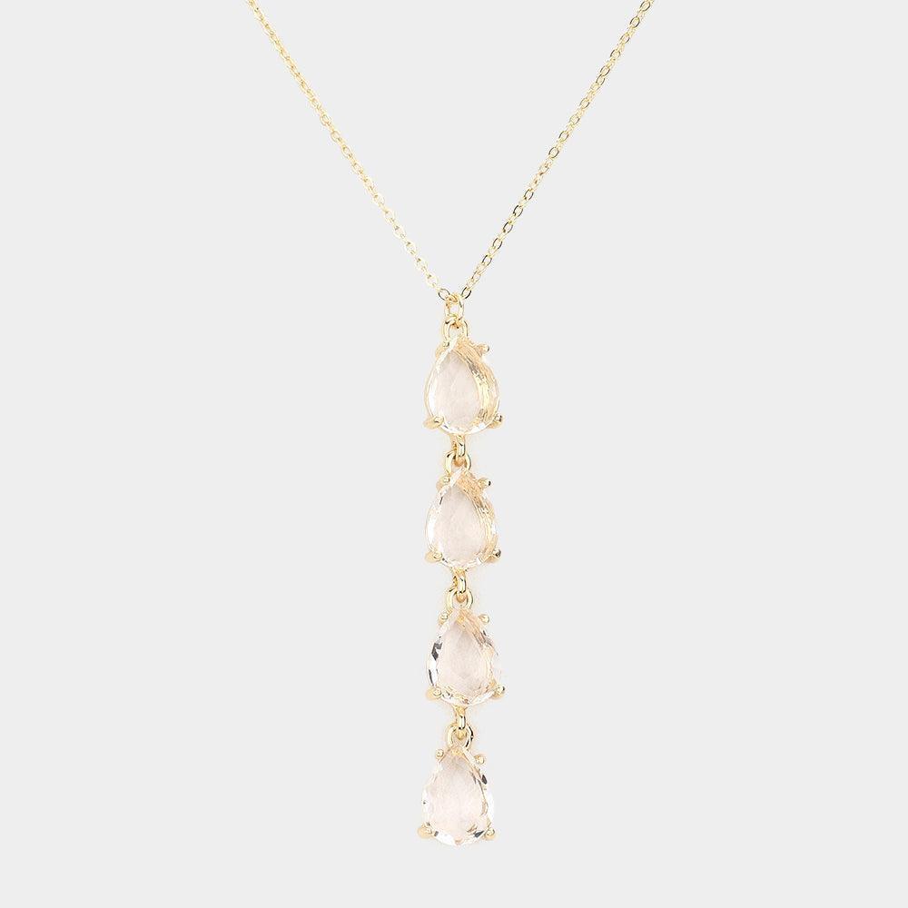 Gold Teardrop Stone Link Y Necklace - Jewelry Store by Erik Rayo
