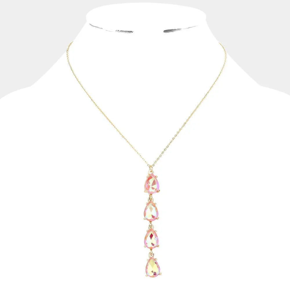 Pink Teardrop Stone Link Y Necklace - Jewelry Store by Erik Rayo