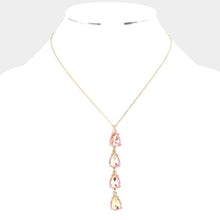 Load image into Gallery viewer, Pink Teardrop Stone Link Y Necklace
