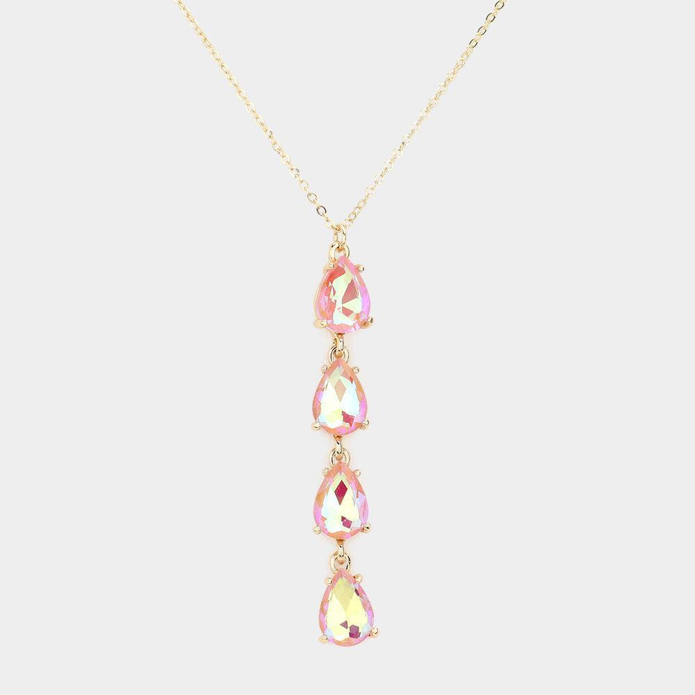 Pink Teardrop Stone Link Y Necklace - Jewelry Store by Erik Rayo