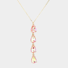 Load image into Gallery viewer, Pink Teardrop Stone Link Y Necklace
