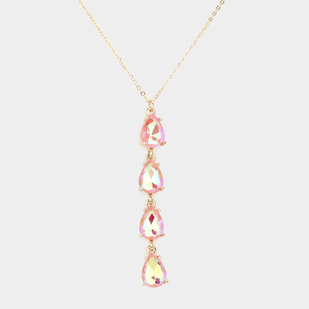 Pink Teardrop Stone Link Y Necklace