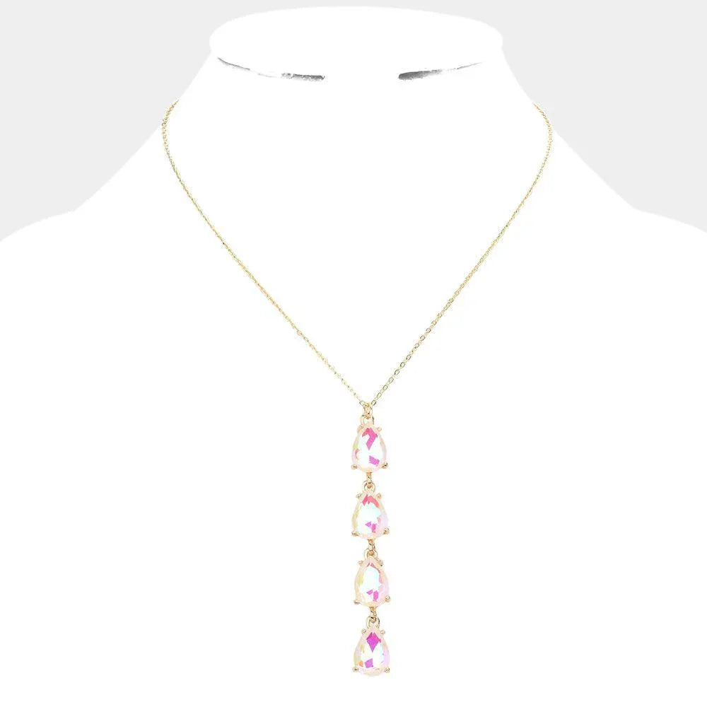White Teardrop Stone Link Y Necklace - Jewelry Store by Erik Rayo