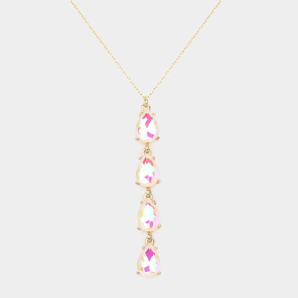 White Teardrop Stone Link Y Necklace - Jewelry Store by Erik Rayo