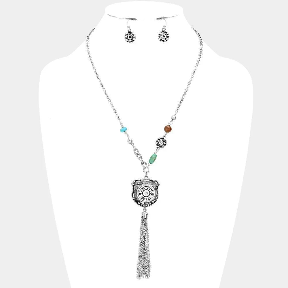 Silver Shotgun Shell Bullet Tassel Pendant Necklace - Jewelry Store by Erik Rayo