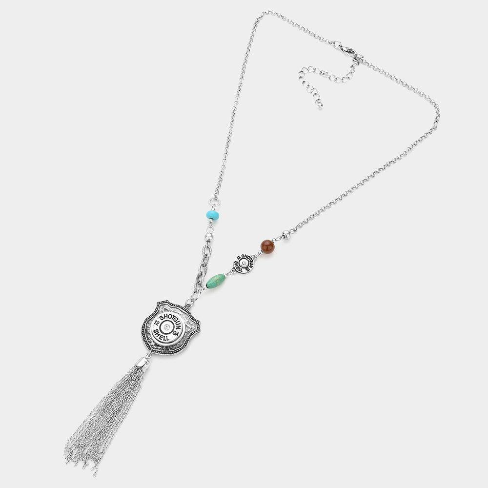 Silver Shotgun Shell Bullet Tassel Pendant Necklace - Jewelry Store by Erik Rayo