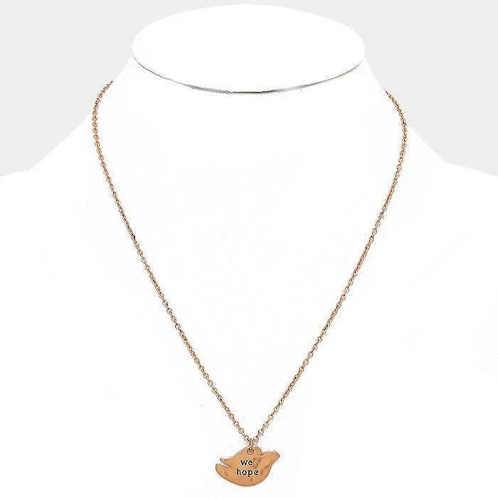 Rose Gold "We hope" Pigeon Pendant Necklace - Jewelry Store by Erik Rayo