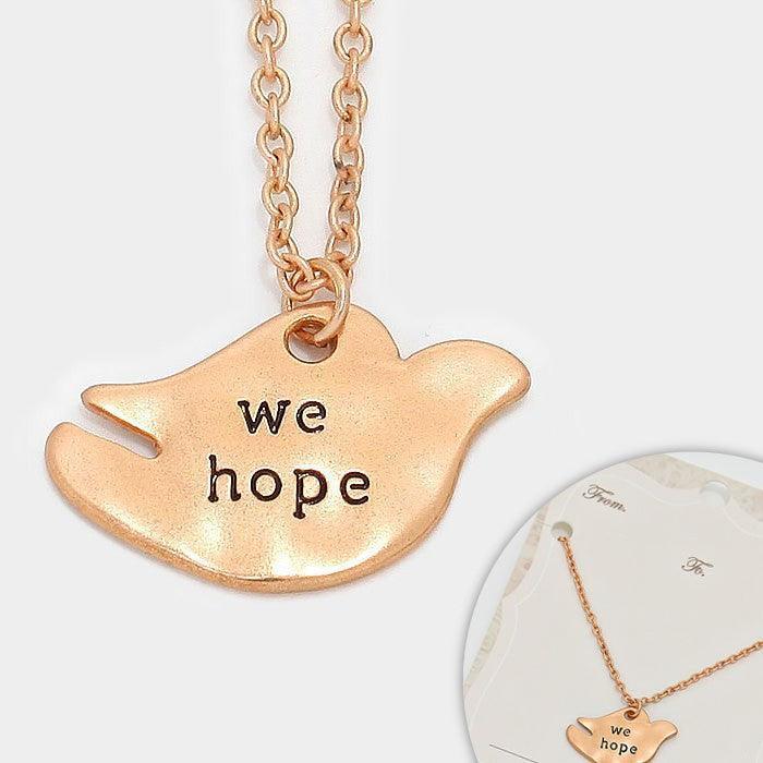 Rose Gold "We hope" Pigeon Pendant Necklace - Jewelry Store by Erik Rayo