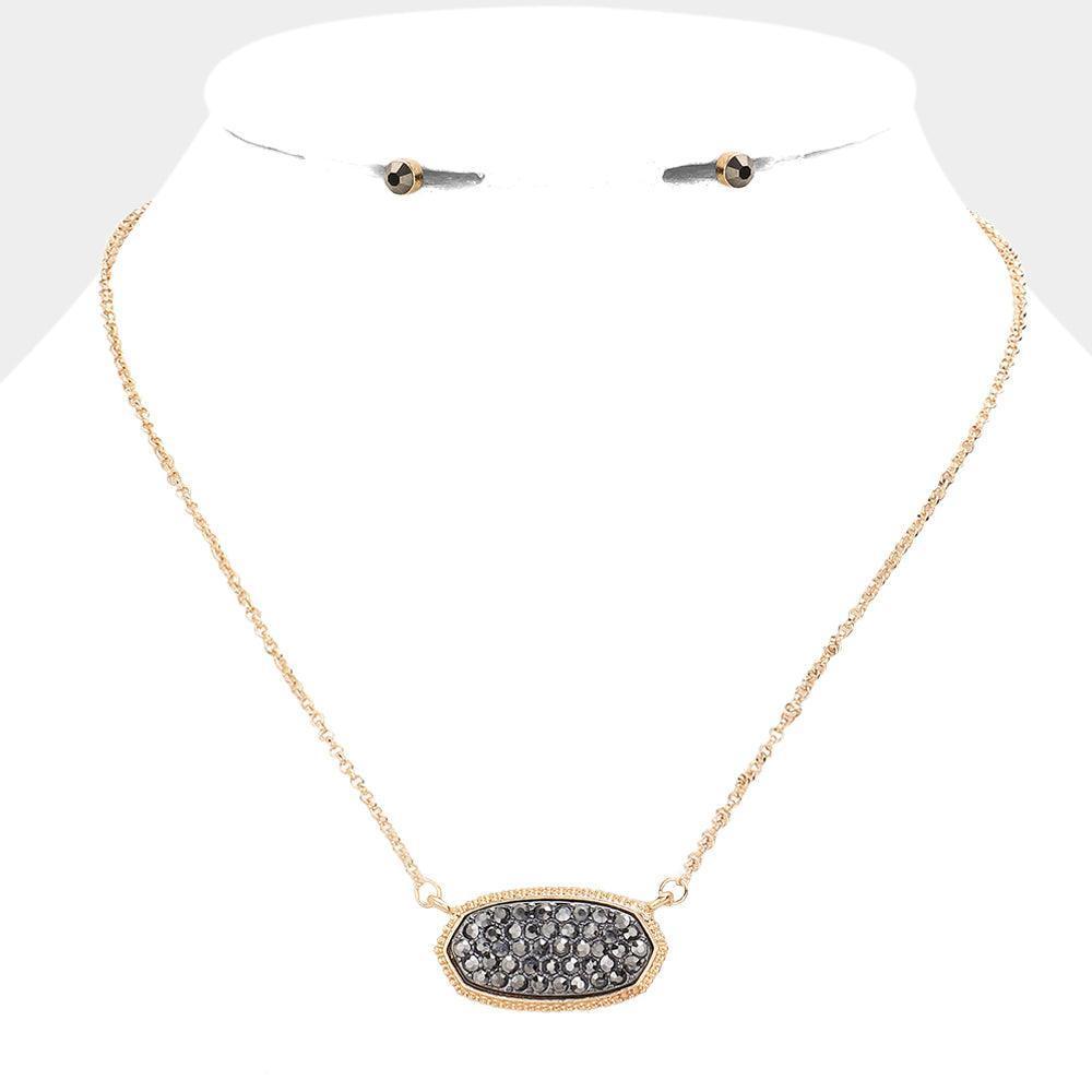 Gold Rhinestone Embellished Hexagon Pendant Necklace - Jewelry Store by Erik Rayo