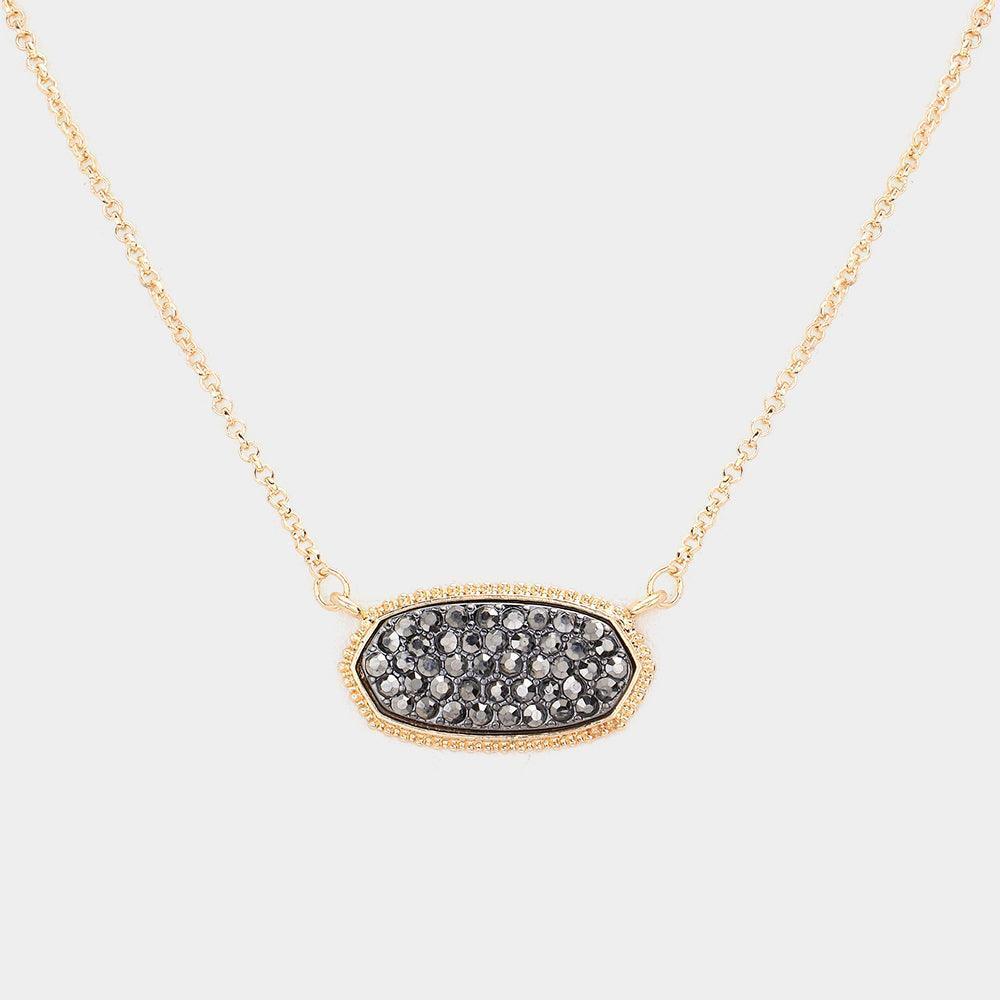 Gold Rhinestone Embellished Hexagon Pendant Necklace - Jewelry Store by Erik Rayo