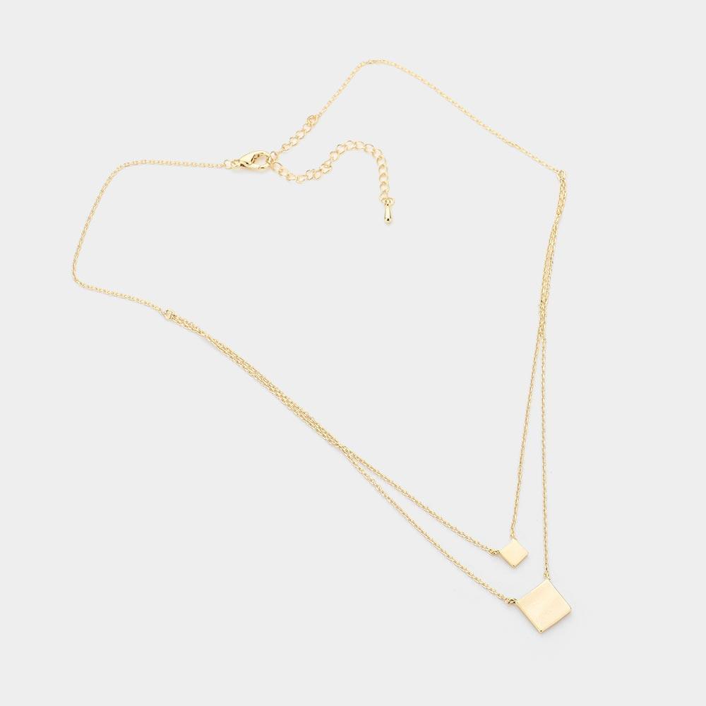 Gold Brass Metal Square Pendant Double Layered Necklace - Jewelry Store by Erik Rayo