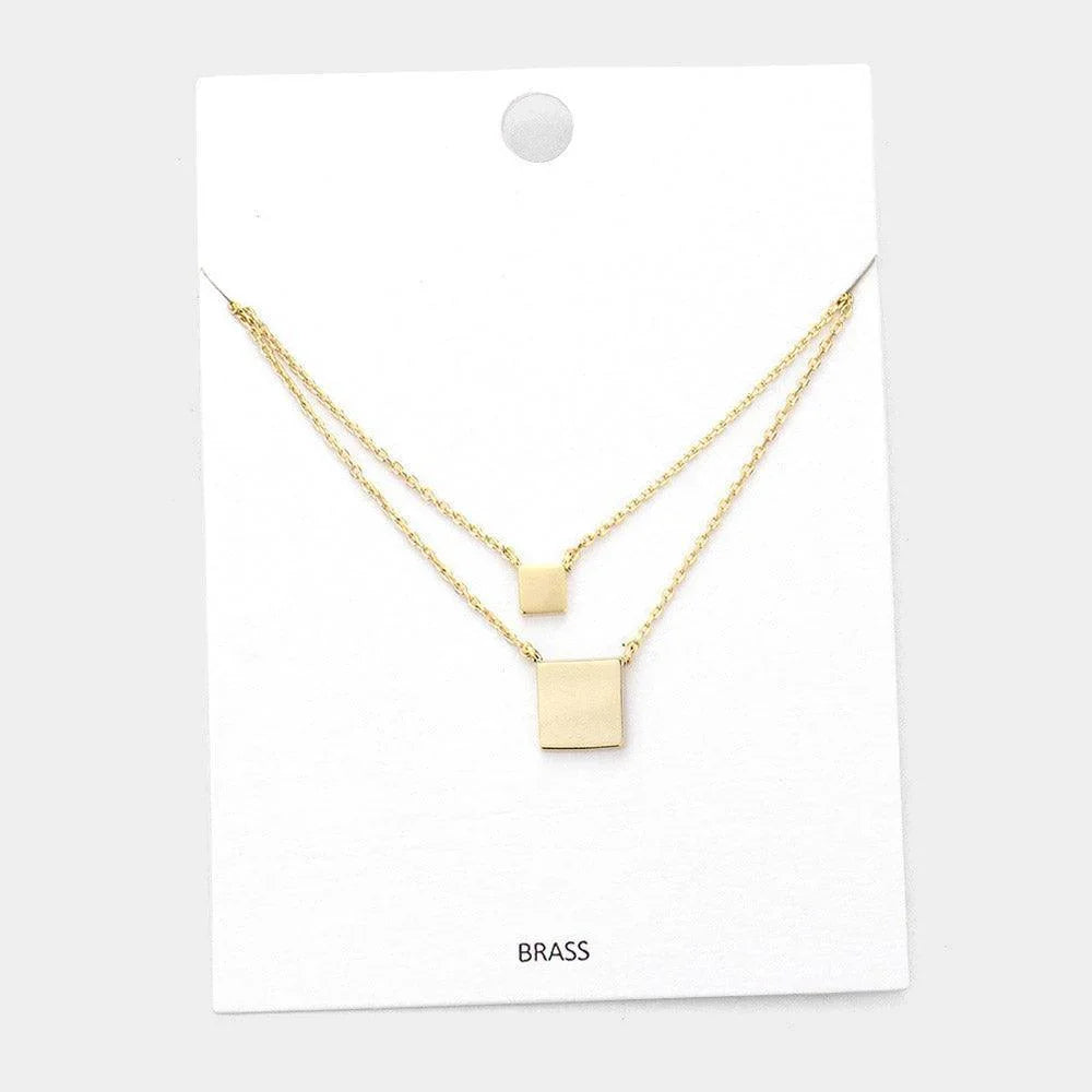 Gold Brass Metal Square Pendant Double Layered Necklace - Jewelry Store by Erik Rayo