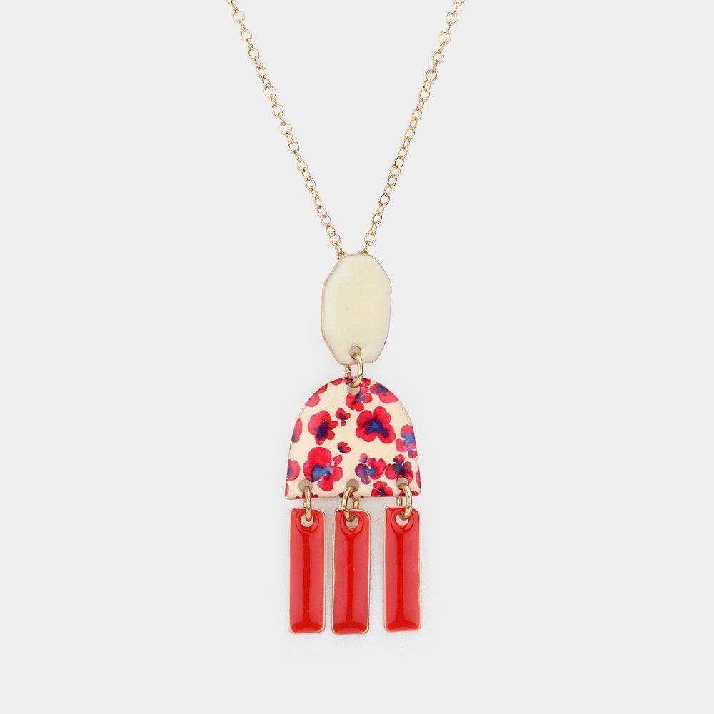 Ivory Abstract Patterned Geometric Link Pendant Necklace - Jewelry Store by Erik Rayo