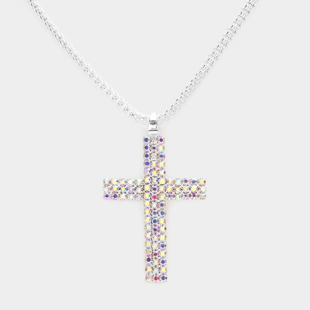 Silver Cross Pendant Necklace Rhinestone Paved - Jewelry Store by Erik Rayo