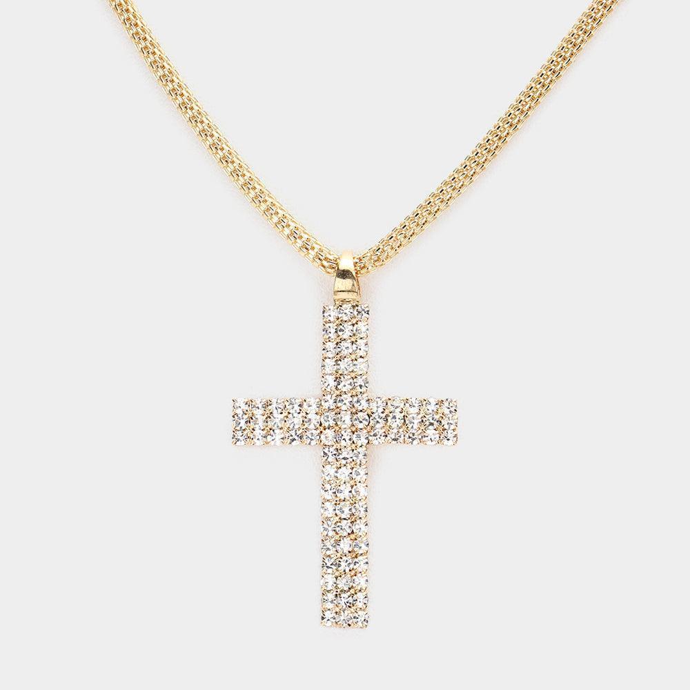 Gold Cross Pendant Necklace Rhinestone Paved - Jewelry Store by Erik Rayo
