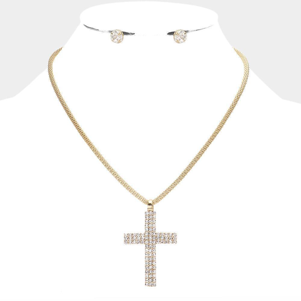 Gold Cross Pendant Necklace Rhinestone Paved - Jewelry Store by Erik Rayo