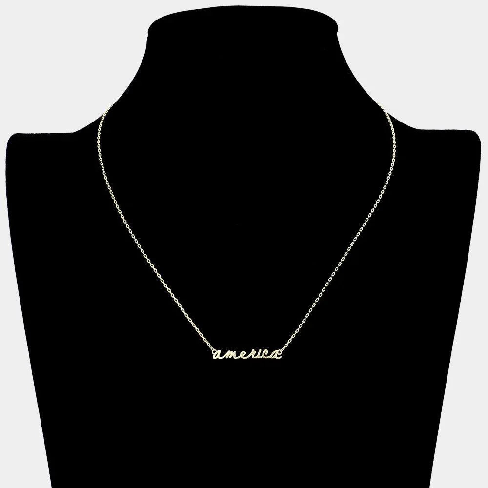 Gold America Message Metal Pendant Necklace - Jewelry Store by Erik Rayo