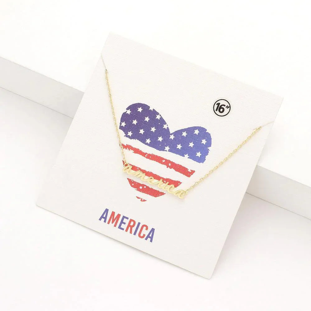 Gold America Message Metal Pendant Necklace - Jewelry Store by Erik Rayo