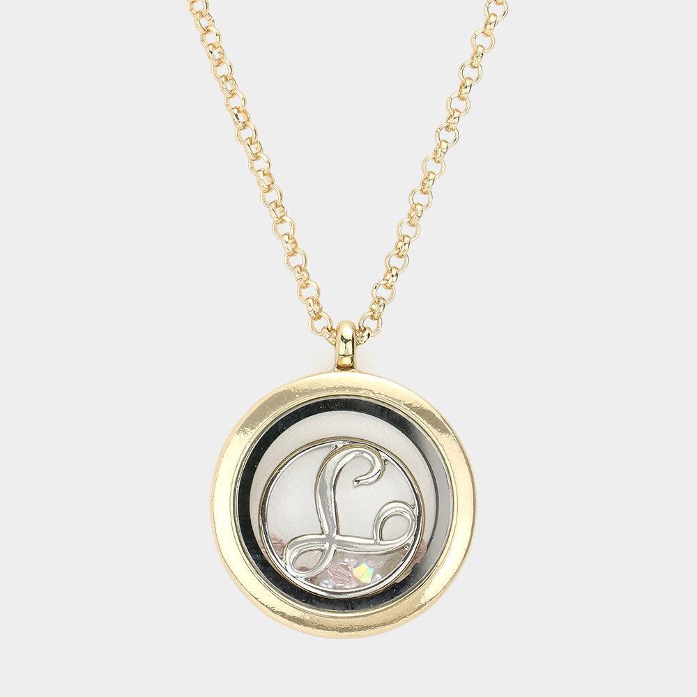 Gold 'T' Monogram Floating Locket Pendant Necklace - Jewelry Store by Erik Rayo