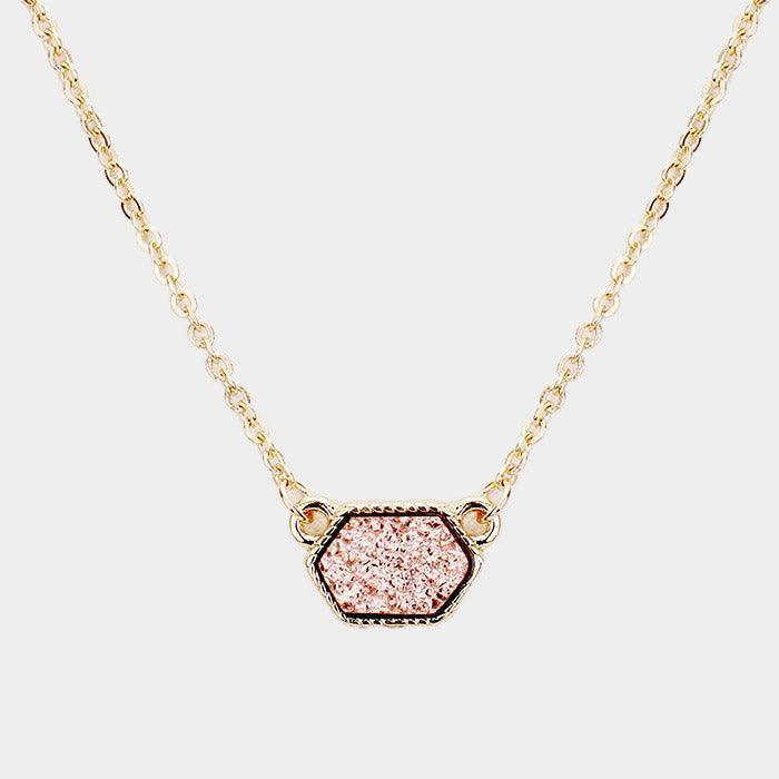 Rose Gold Hexagon Druzy Pendant Necklace - Jewelry Store by Erik Rayo