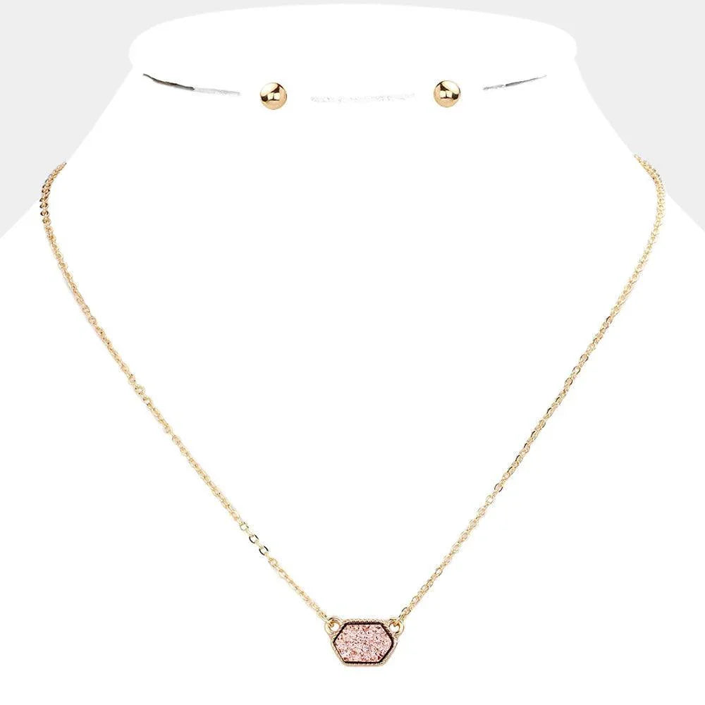 Rose Gold Hexagon Druzy Pendant Necklace - Jewelry Store by Erik Rayo