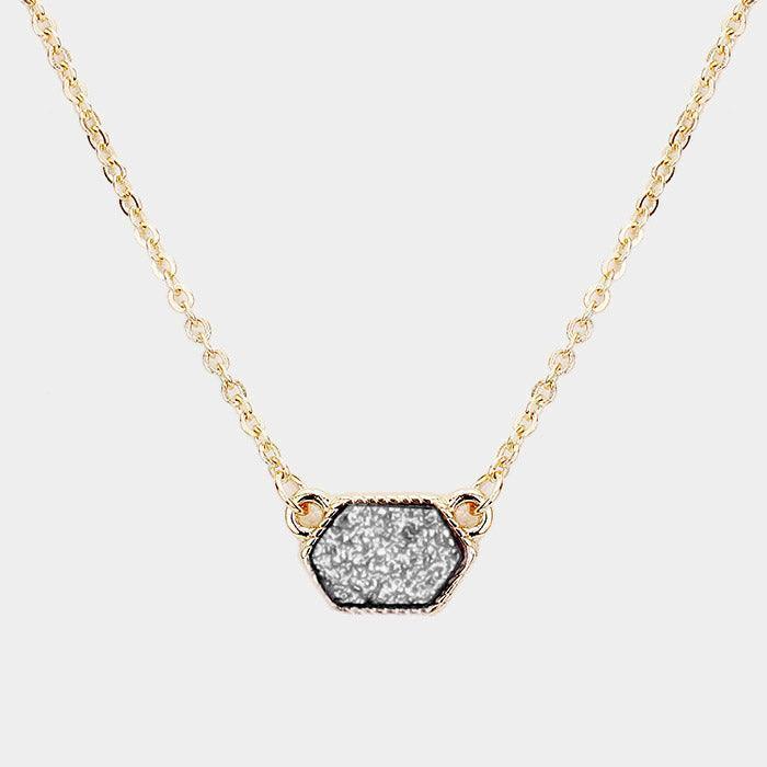 Hematite Hexagon Druzy Pendant Necklace - Jewelry Store by Erik Rayo