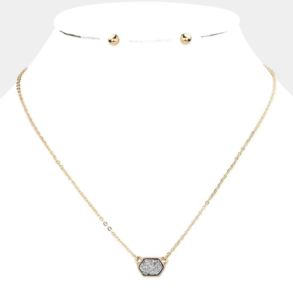 Hematite Hexagon Druzy Pendant Necklace - Jewelry Store by Erik Rayo