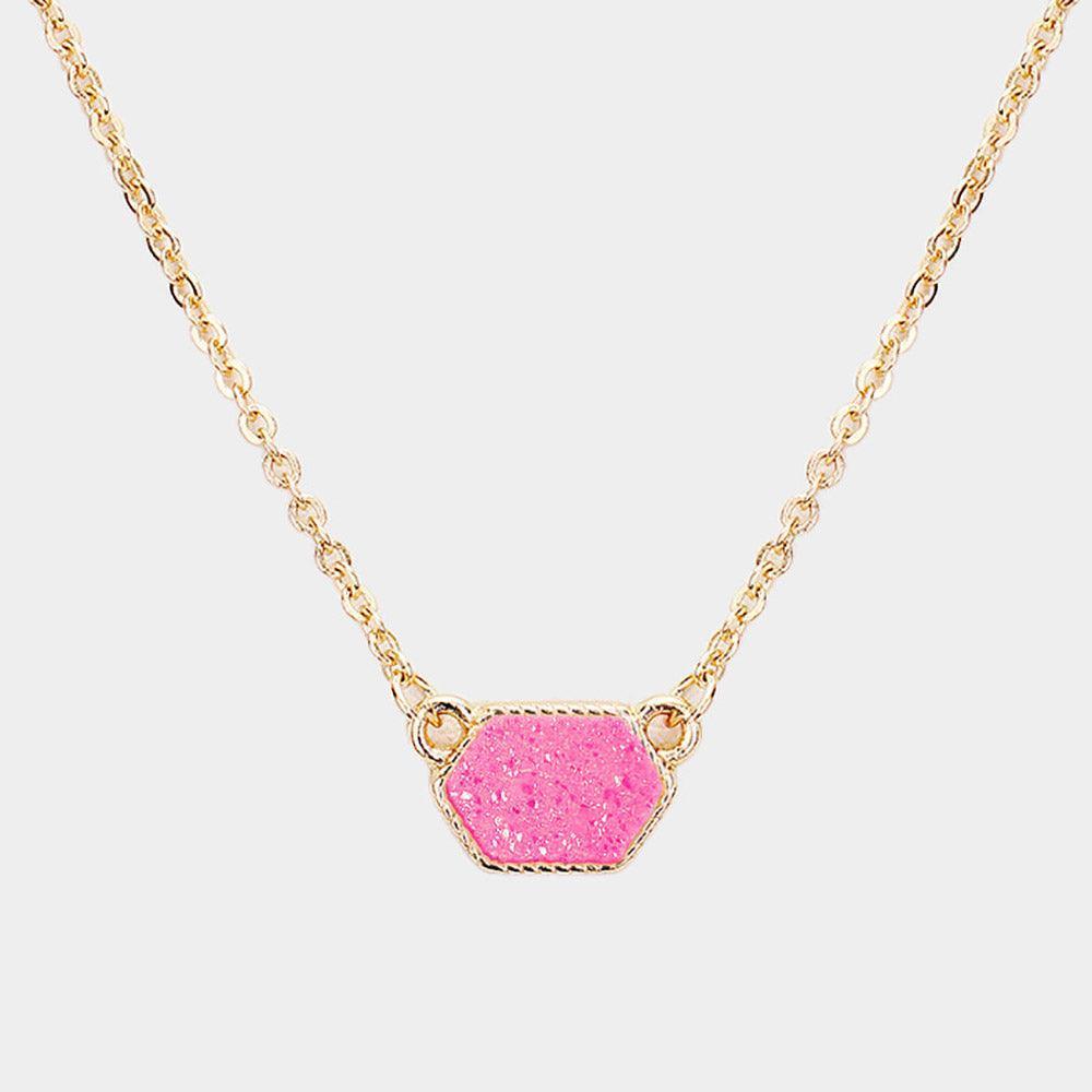 Pink Hexagon Druzy Pendant Necklace - Jewelry Store by Erik Rayo