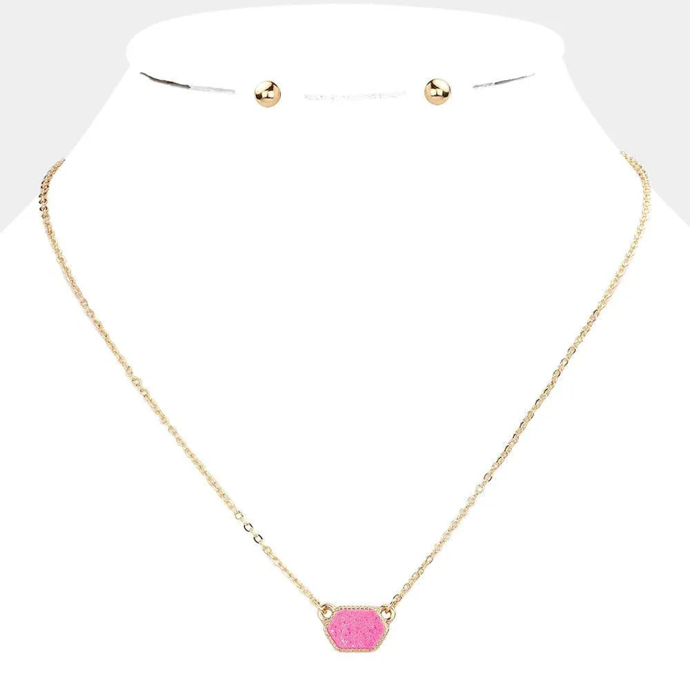 Pink Hexagon Druzy Pendant Necklace - Jewelry Store by Erik Rayo