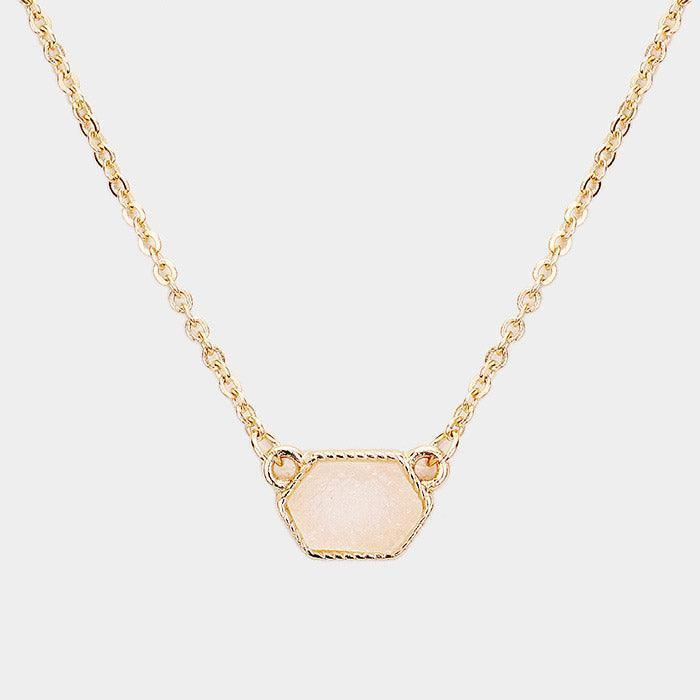 White Hexagon Druzy Pendant Necklace - Jewelry Store by Erik Rayo