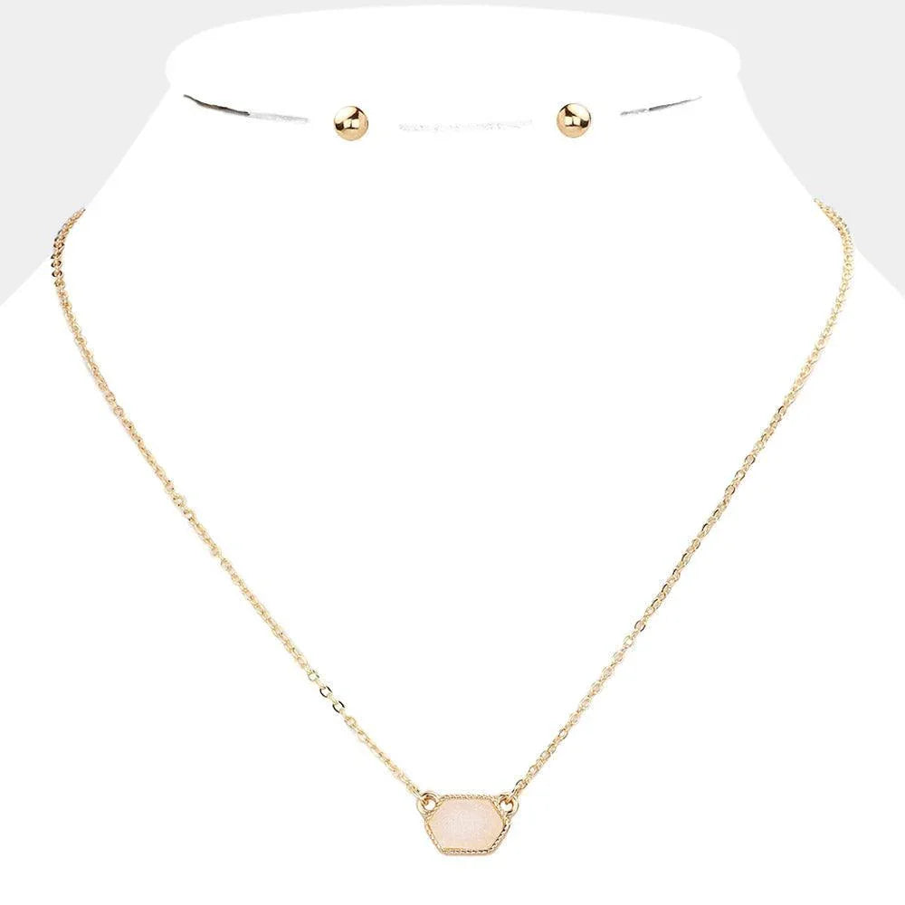 White Hexagon Druzy Pendant Necklace - Jewelry Store by Erik Rayo