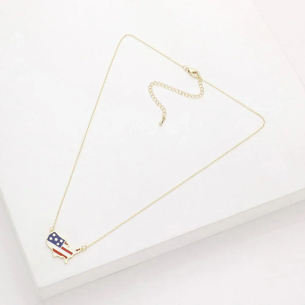 Gold American USA Flag Printed United State Map Pendant Necklace - Jewelry Store by Erik Rayo