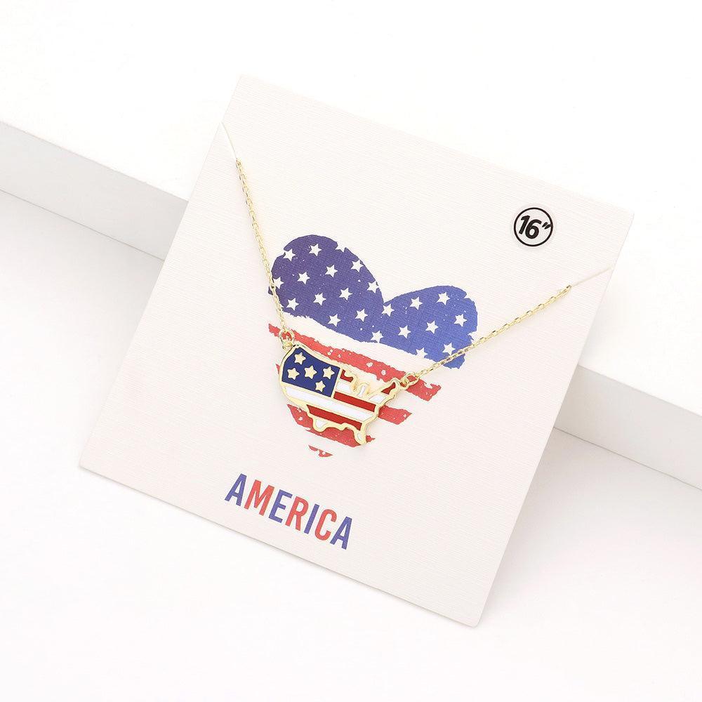 Gold American USA Flag Printed United State Map Pendant Necklace - Jewelry Store by Erik Rayo