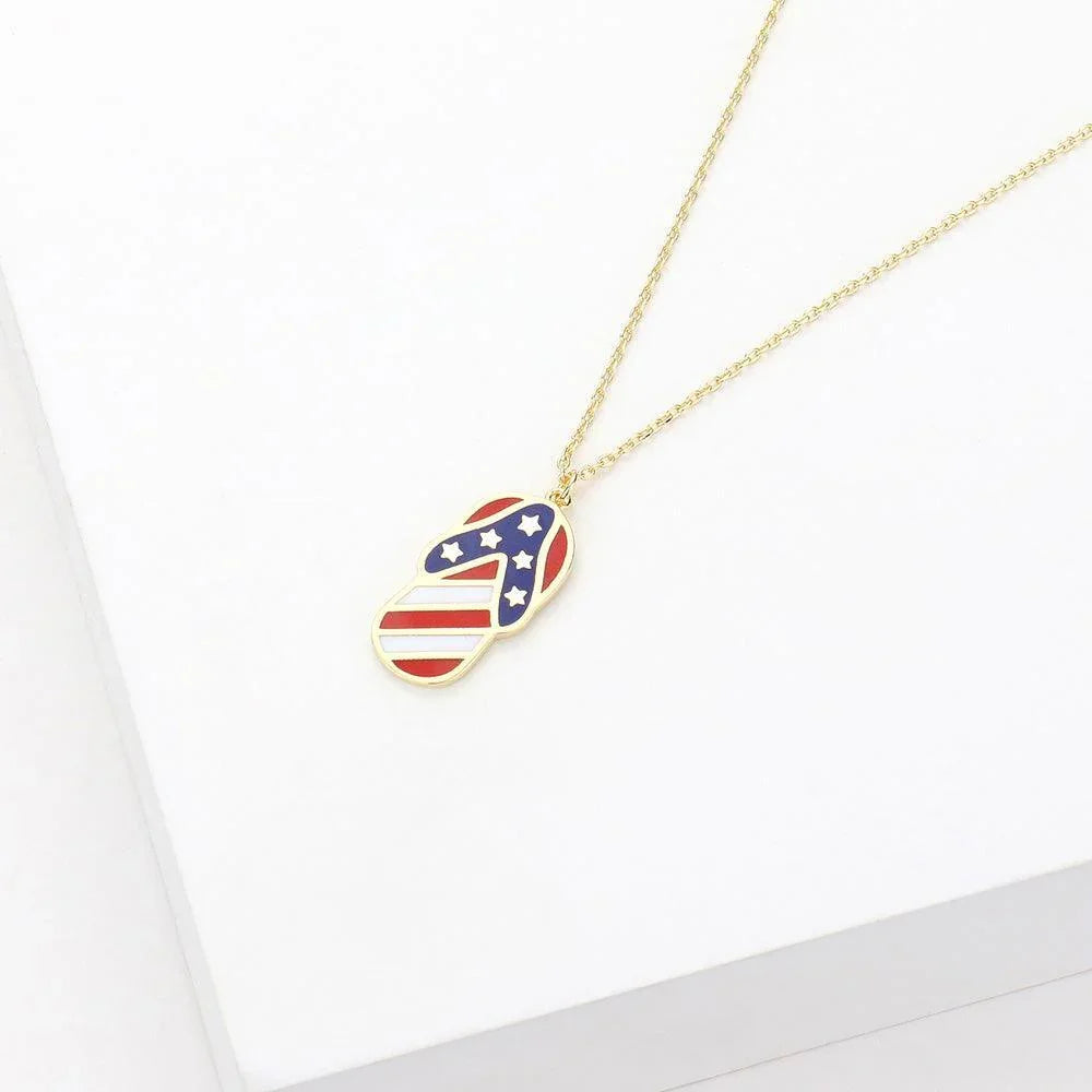 Gold American USA Flag Flip Flop Pendant Necklace - Jewelry Store by Erik Rayo