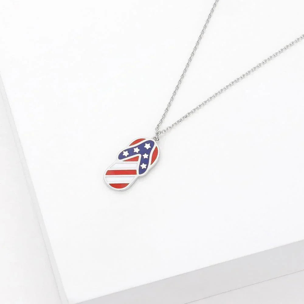 American USA Flag Flip Flop Pendant Necklace - Jewelry Store by Erik Rayo