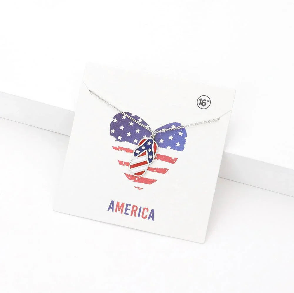 Gold American USA Flag Flip Flop Pendant Necklace - Jewelry Store by Erik Rayo