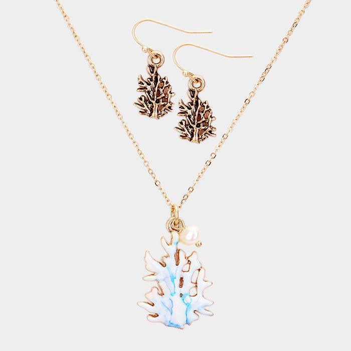 Gold Watercolor Enamel Coral Pearl Charm Necklace - Jewelry Store by Erik Rayo