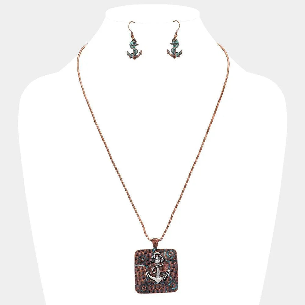 Antique Square Metal Anchor Pendant Necklace - Jewelry Store by Erik Rayo