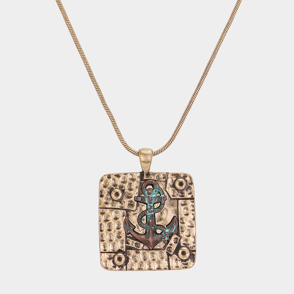 Gold Antique Square Metal Anchor Pendant Necklace - Jewelry Store by Erik Rayo