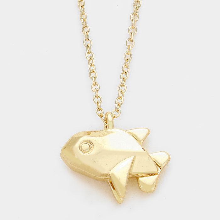 Gold Origami fish pendant necklace - Jewelry Store by Erik Rayo