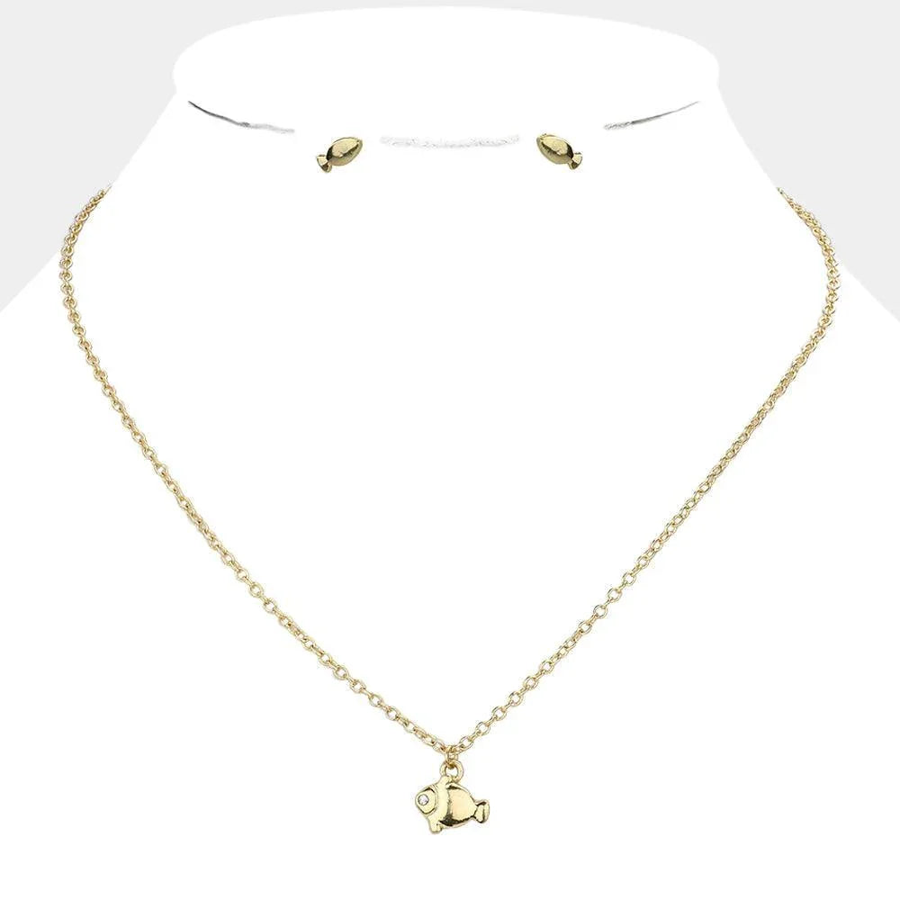 Gold Rhinestone Embellished Fish Pendant Necklace - Jewelry Store by Erik Rayo