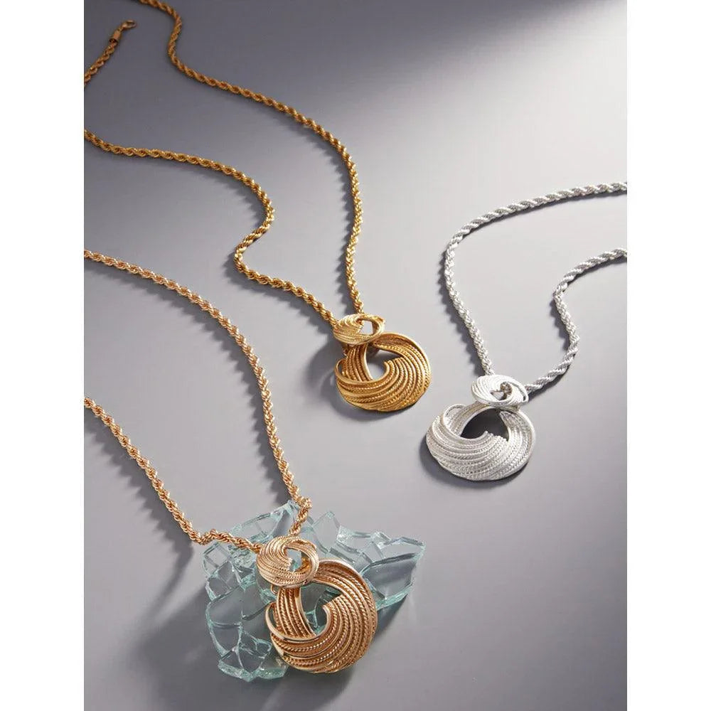 Gold Abstract Metal Link Pendant Long Necklace - Jewelry Store by Erik Rayo