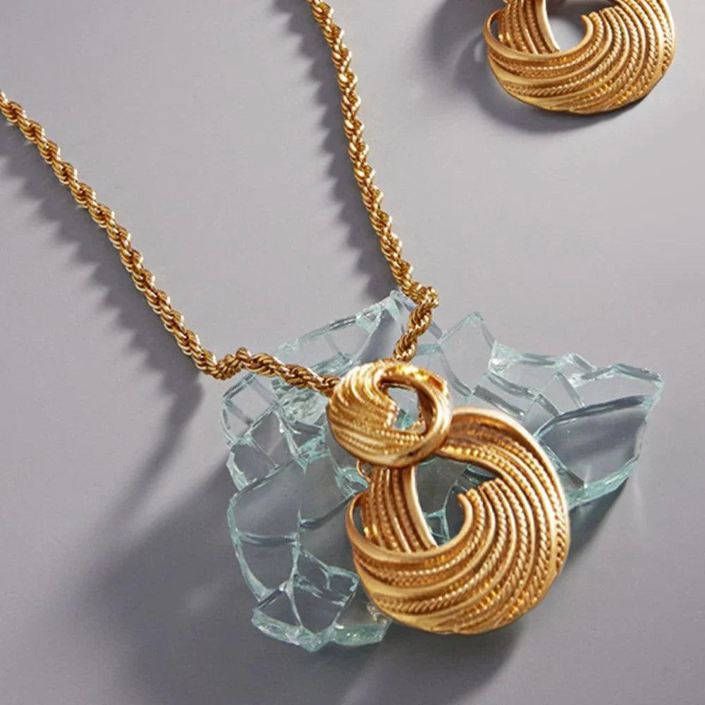 Gold Abstract Metal Link Pendant Long Necklace - Jewelry Store by Erik Rayo