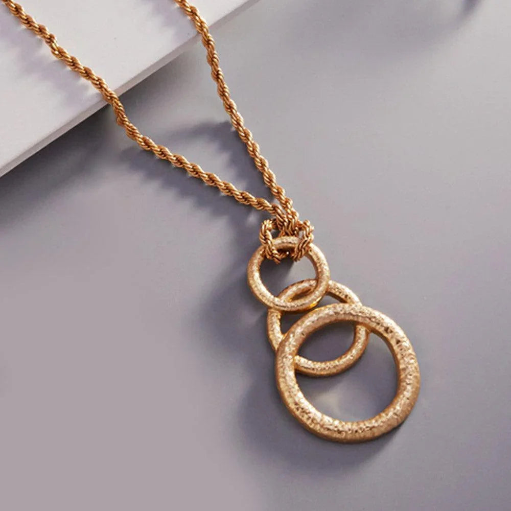 Gold Triple Open Metal Circle Link Pendant Necklace - Jewelry Store by Erik Rayo