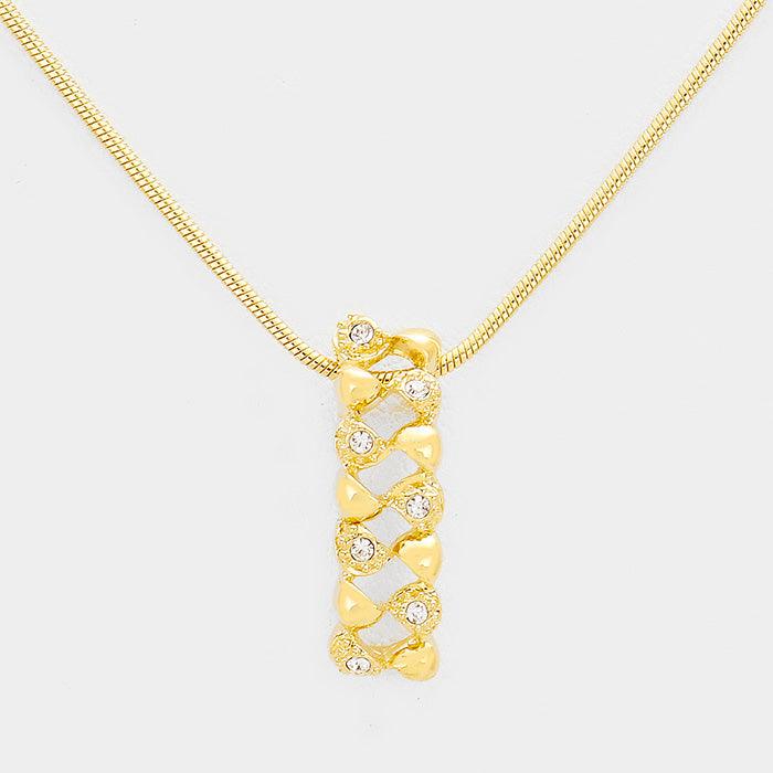 Gold Geometric Rhinestone Pendant Necklace